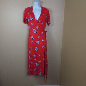 Nom Maternity Maya Maternity/Nursing Wrap Midi-Dress in Red Floral Size S